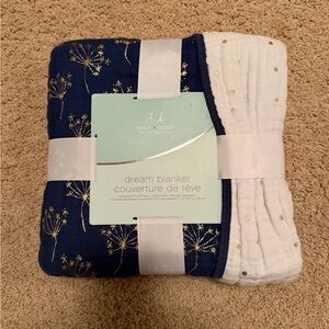 aden + anais Midnight Blue and White Blanket with Gold Accents